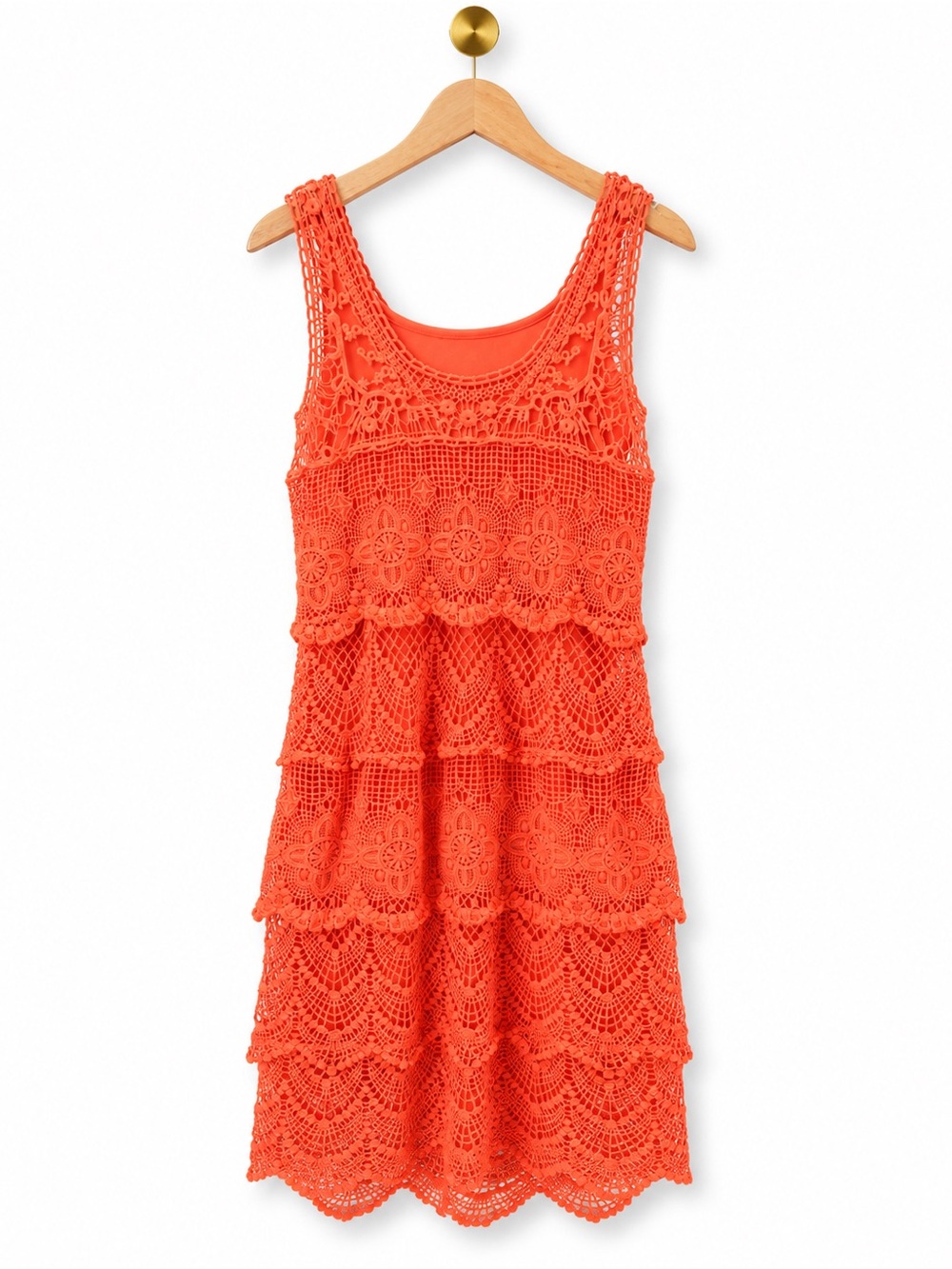 American Rag Coral Crochet Lace Fit & Flare Dress Boho Wedding Guest Size M